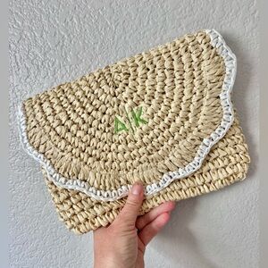 Mark & Graham raffia initialed clutch